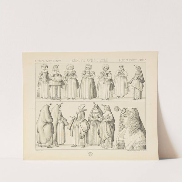 Angleterre, Brabant, Allemagne et France – costumes feminins 1640-1650 – les dames houppes (1876-1888) by Auguste Racinet