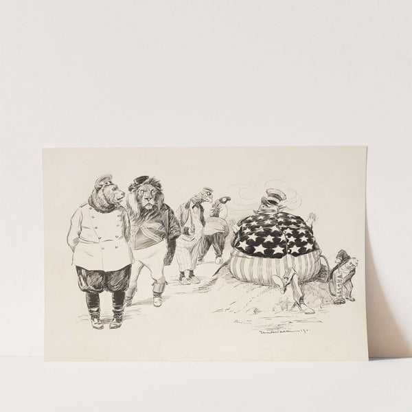 Animals representing Russia, England, France, and an unidentified bird watch the United States eagle be inflated by the Trusts. (1901) by William Henry Walker