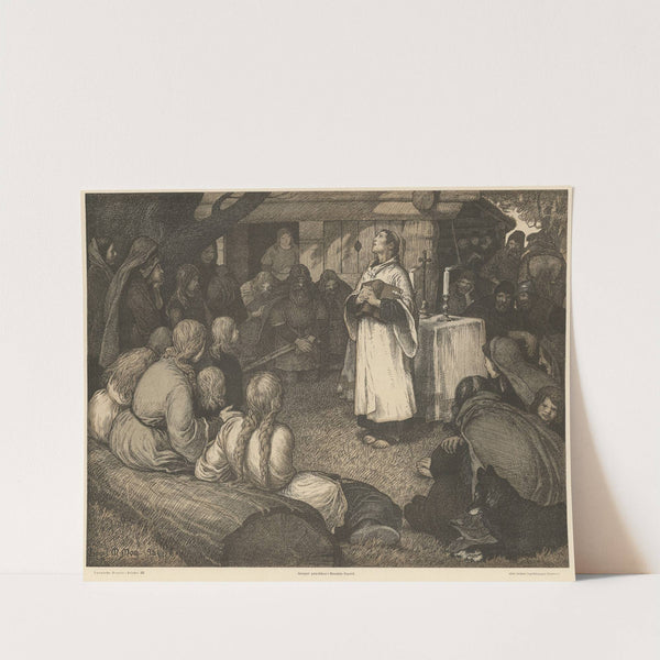 Ansgar prædiker i Haralds gård (Ansgar preaching at the court of king Harald) by Louis Moe