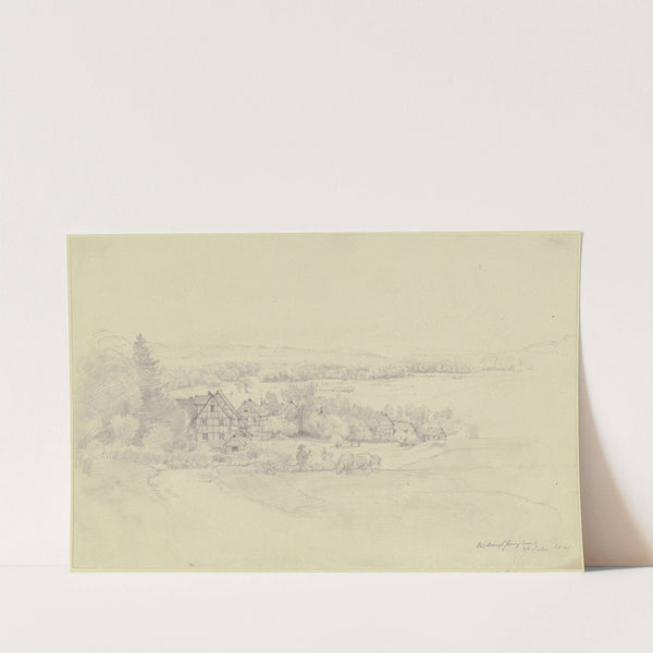 Ansicht des Dorfes, dabei der Schäfer mit der Herde by Jakob Fürchtegott Dielmann