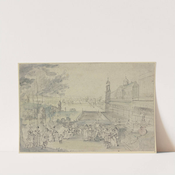 Ansicht eines Schlosses mit Gartengesellschaft by Johann Wilhelm Baur