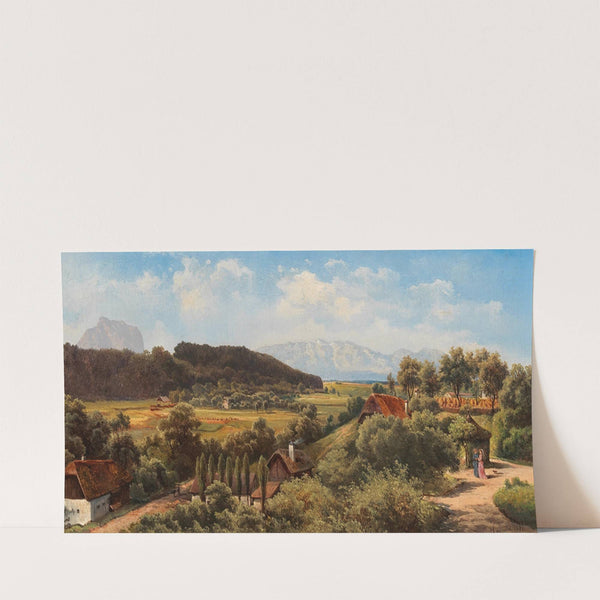 Ansicht vom Schloß Wimsbach gegen das Höllengebirge und dem Traunstein (1877) by Carl Franz Emanuel Haunold