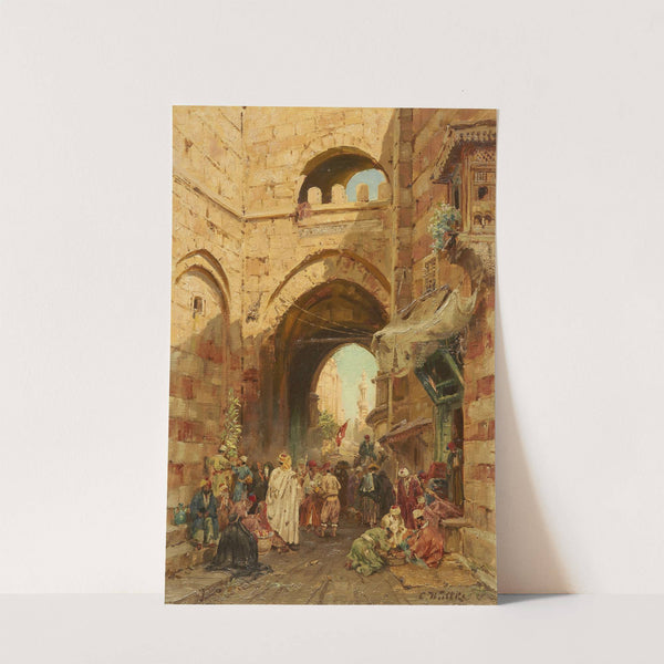 Ansicht von Kairo mit dem Südtor der Stadtmauer (Bab Zuweila) by Carl Wuttke