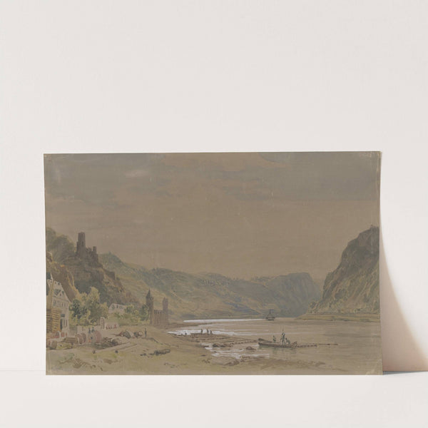 Ansicht von Sankt Goarshausen mit der Burg Maus, im Hintergrund der Loreleyfelsen by Carl Morgenstern