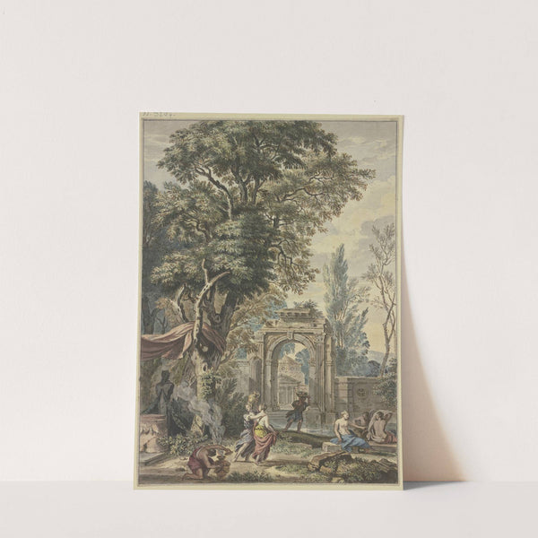Antikes Portal, links eine Panstatue mit Altar, Vorbereitungen zum Opfer by Isaac de Moucheron