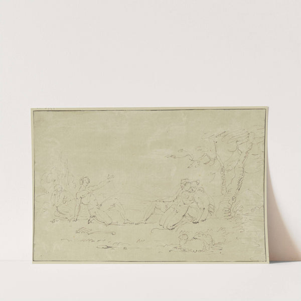 Antique scene with five naked figures by Johann Georg Schütz