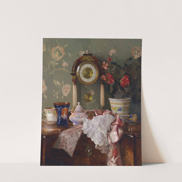 Antiquitätenstillleben Mit Kaminuhr by Josef Schuster