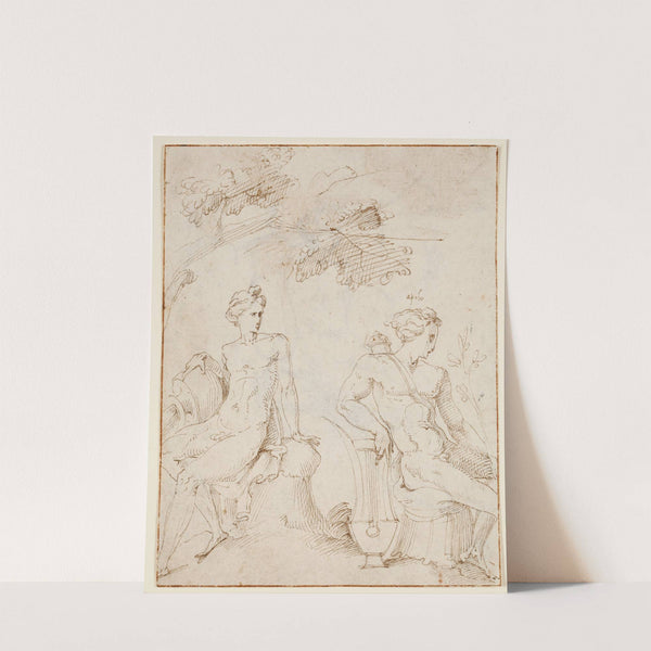 Apoll und ein Flußgott mit Vase (aus Szenen der Marsyaslegende nach einer antiken Gewölbeausmalung an der Via Salaria in Rom) (ca 1530-1540) by Francesco de''' Rossi