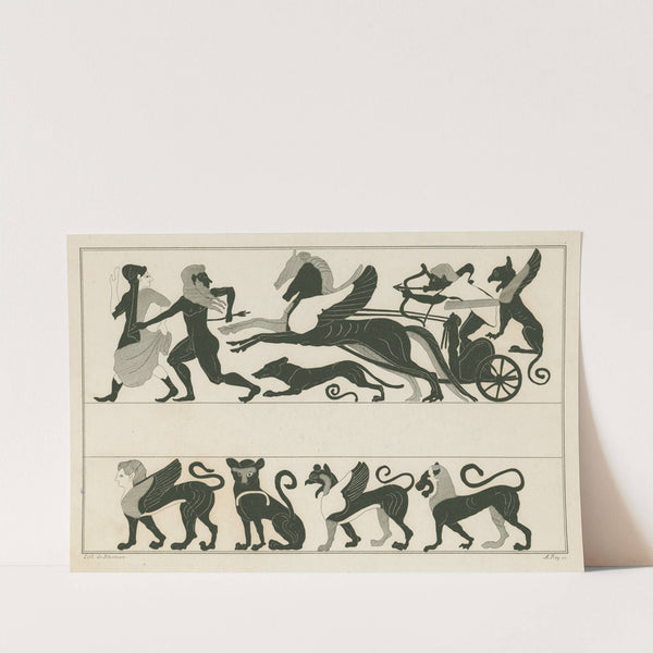 Apollo in chariot drawn by two winged horses ; Sphinx, panther, griffin and lion (1844-1861) by A. Rey