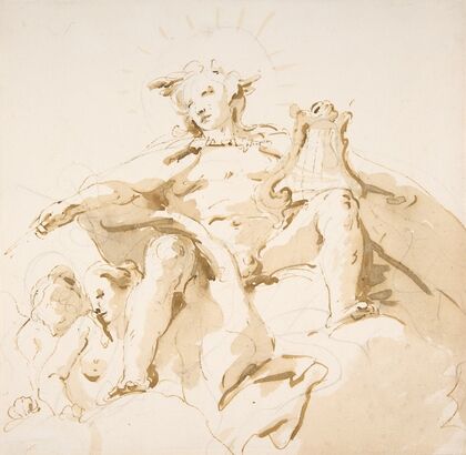 Apollo Seated on Clouds, Two Figures at Left (1696–1770)