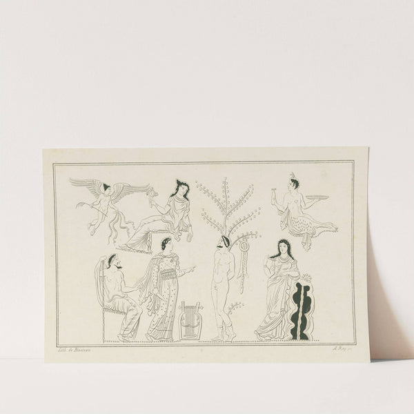 Apollo with a knife is about to flay Marsyas, who is tied to a tree (1844-1861) by A. Rey