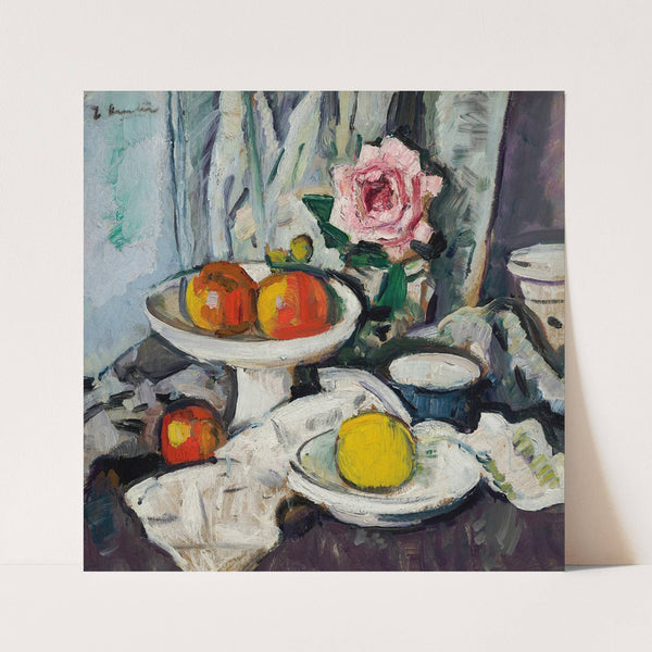 Apples in a White Fruitbowl and a Pink Rose in a Vase (circa 1925) by George Leslie Hunter