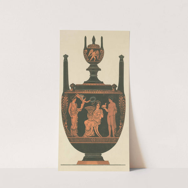 Apulian lebes gamikos showing a seated bride holding a vase, attended by a youth with a dove and a woman supporting Eros, who bears a wreath (1883) by Albert Genick