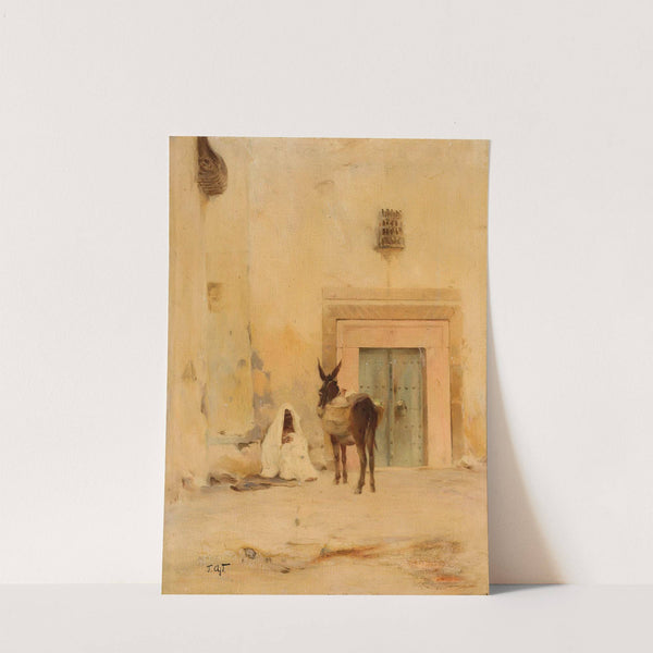 Arab and a donkey at the wall of a house by Tadeusz Ajdukiewicz