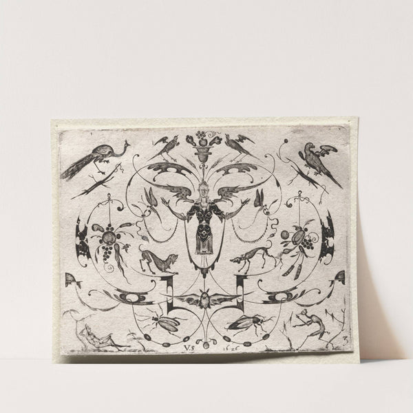 Arabesque with Peacock, Parakeet, Dogs and Insects (1626) by Valentin Sezenius