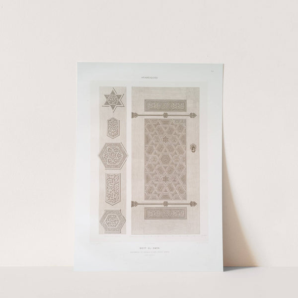 Arabesques; Beyt el-Emir; ensemble et détails d'une petite porte (XVIe. siècle) by Émile Prisse d'Avennes