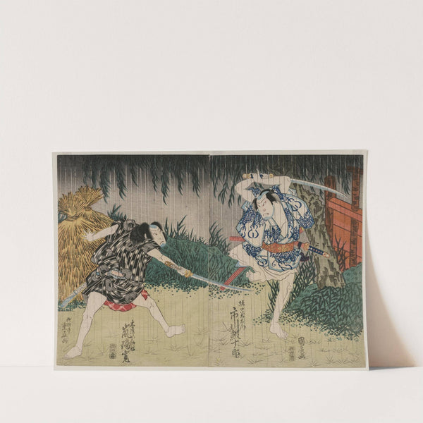 Arashi Rikan II as Kizu Kansuke; Ichikawa Ebijuro II as Horiguchi Manzaemon by Shigenao
