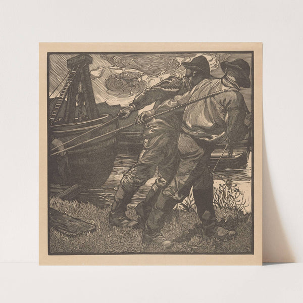Arbeiders met touwen op oever (1881-1934) by Johannes Josephus Aarts