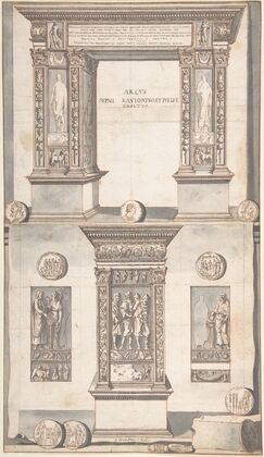 Arch of Septimius Severus, Frontal Elevation (above) and Side View (below)