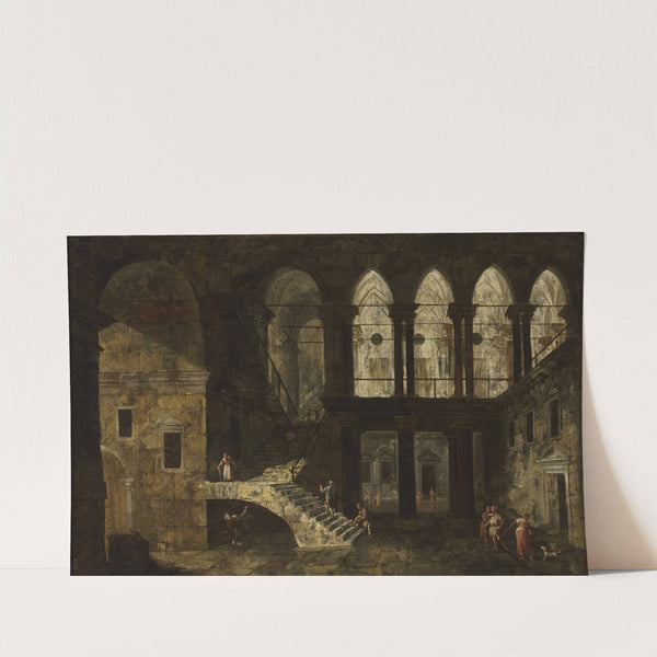 Architectural fantasy featuring a palace courtyard by Michele Marieschi