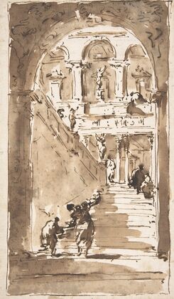 Architectural Fantasy; Figures on a Grand Staircase