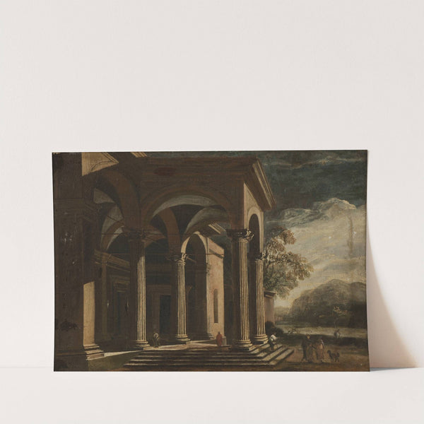 Architectural fantasy, palace in landscape by Ottavio Viviani