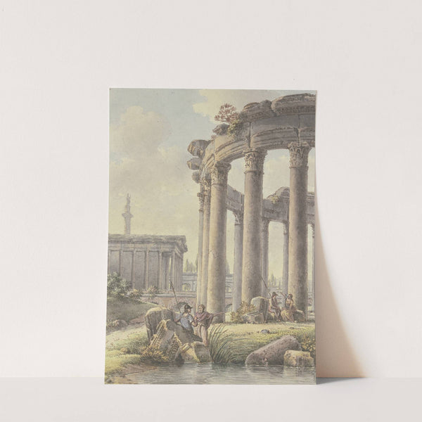 Architektonisches Capriccio, Ruinen eines Rundtempels, im Hintergrund die Trajansäule by Victor-Jean Nicolle