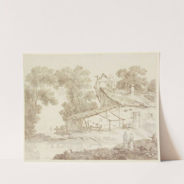 Ärmliches Bauernhaus an einem Gewässer, mit aufgehängter Wäsche by Jean-Baptiste Pillement