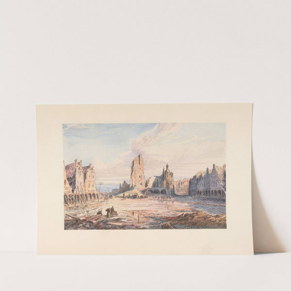 Arras – La petite place, l’hótel de ville et le beffroi (1920) by E. Tatin