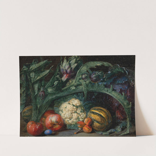 Artichokes, apples and melons on a ledge by Pieter Snyers