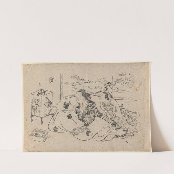 Artist Painting Brazier Cover (two women watching) by Okumura Masanobu