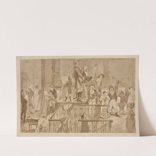 Artists painting in an exhibition of paintings at the British Institution (1884) by Alfred Edward Chalon