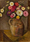 Asters and zinnias in a clay jug (1917)