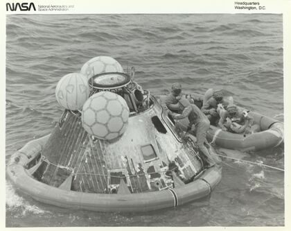 Astronauts in Lifeboat After Apollo 11 Splashdown (1969)