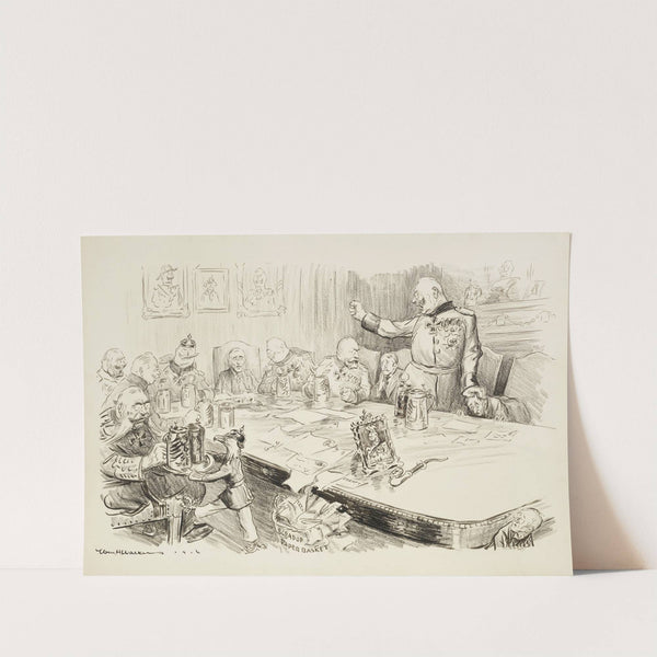 At a negotiating table, several large and angry Germans intimidate a few American diplomats (1916) by William Henry Walker