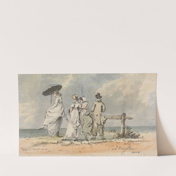 At Brighton, 1804; Three Women, Child and Man Looking Out to Sea (1804) by John Nixon