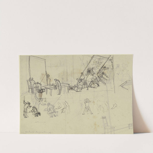 Atelierszene mit umgestürzter Staffelei und anderen Skizzen by Johann Friedrich Morgenstern