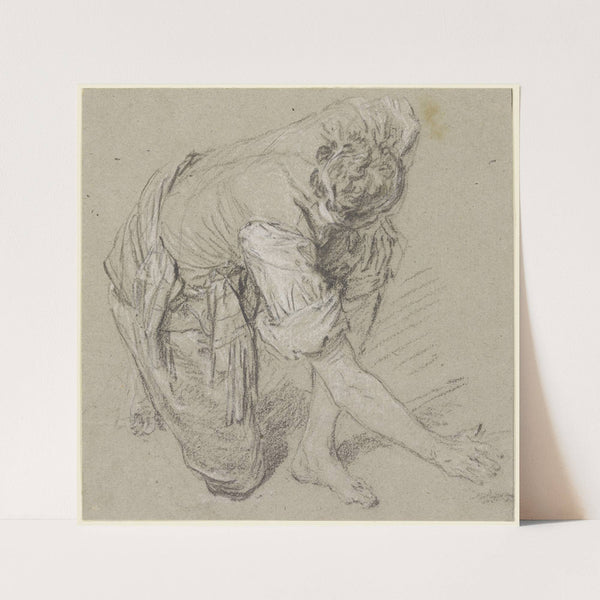 Auf allen vieren am Boden hockender Mann (mit Küken spielender Bursche) (before 1730) by Nicolas Lancret