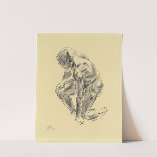 Auf dem linken Knie nach links kniender männlicher Akt, das rechte Bein aufgestützt, die rechte Hand auf dem rechten Knie, den linken Arm gesenkt, abwärts blickend by Georg Kolbe