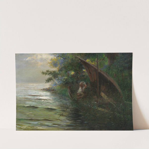 Auf der Jagd (Geistlicher im Ruderboot, am Seeufer Enten auflauernd) (1873) by Hans Thoma