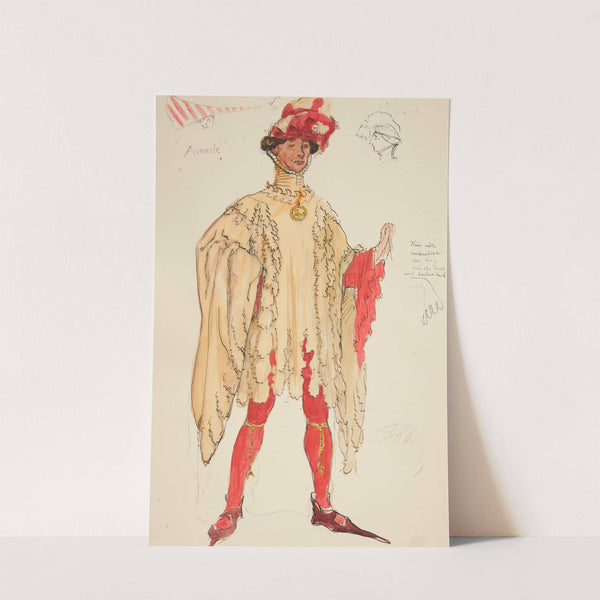 Aumerle, costume sketch for Henry Irving’s Planned Productino of King Richard II by Edwin Austin Abbey