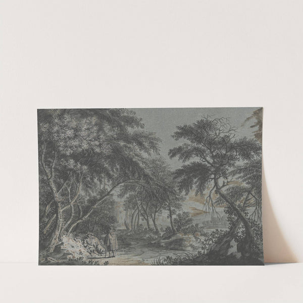 Ausgang aus dem Wald, links zwei rastende Wanderer in Mänteln by Johann Caspar Zehender