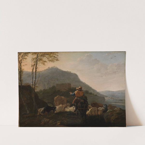 Ausziehende Hirten mit ihrer Herde in südlicher Berglandschaft (ca 1670) by Johann Heinrich Roos