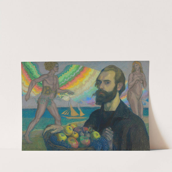 Autoportret z koszem owoców na tle morza by Jan Rembowski