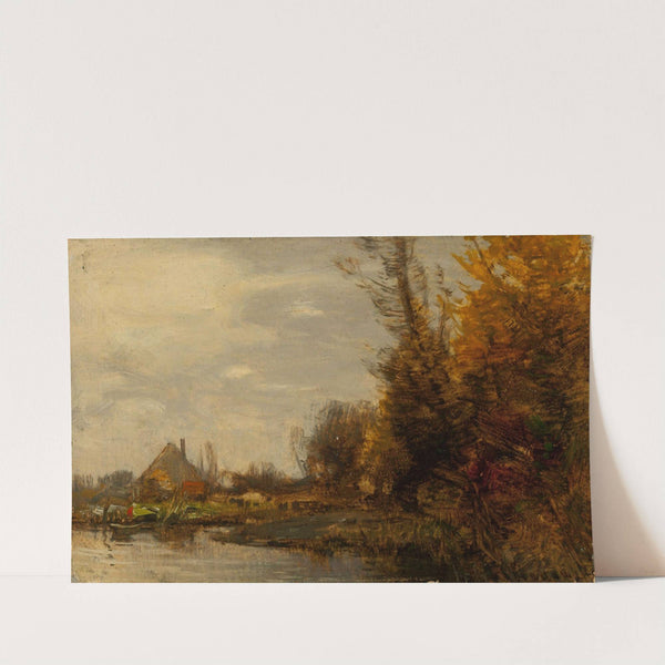 Autumn landscape with a cottage at waterside by Roman Kazimierz Kochanowski