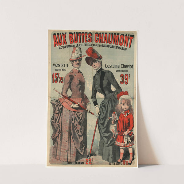 Aux Buttes Chaumont. Veston boutons métal 15f.75 – Costume cheviot garni velours (1886) by Jules Chéret