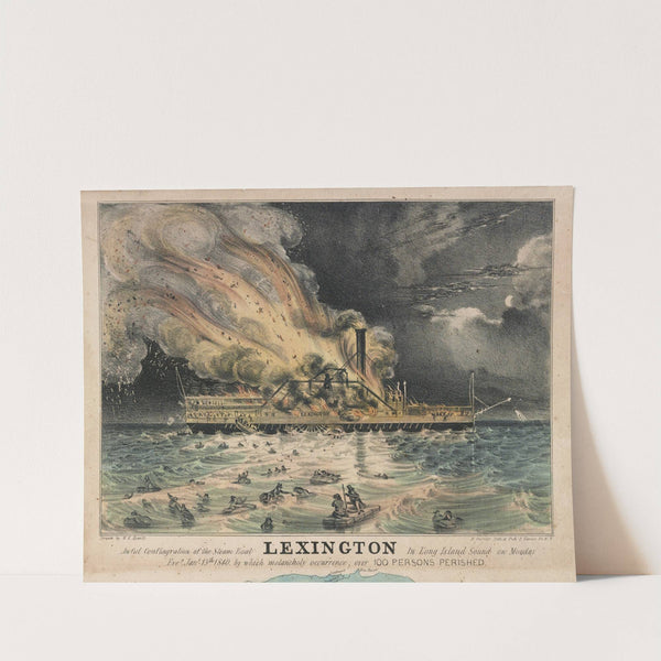 Awful conflagration of the steam boat Lexington in Long Island Sound on Monday eveg., Jany. 13th 1840 (1840) by Currier & Ives.