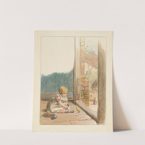 Baby Girl with Doll, Watching Chick by Robert Barnes