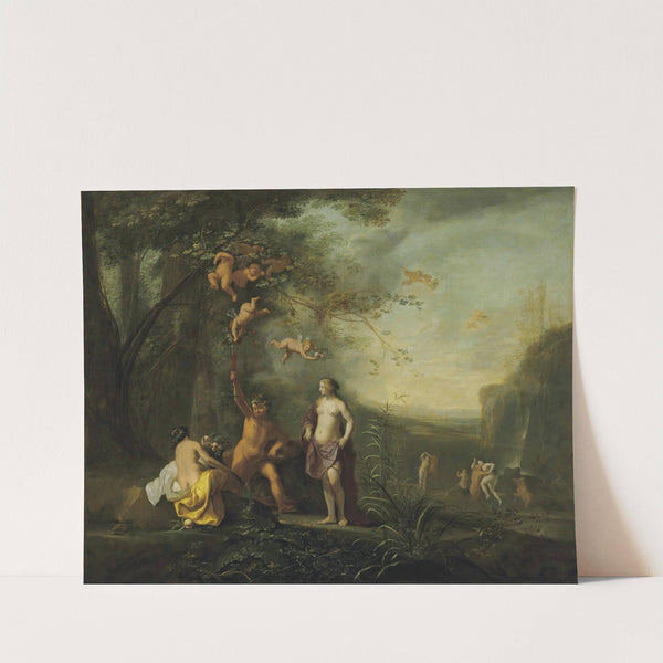 Bacchus, Venus and Ceres under a grapevine in a pastoral landscape with putti, nymphs and satyrs (1640) by Cornelis Van Poelenburch