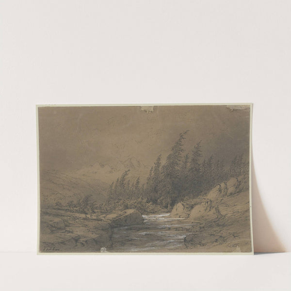 Bach im Hochgebirge mit Tannenwald in starkem Wind by Theodor Verhas